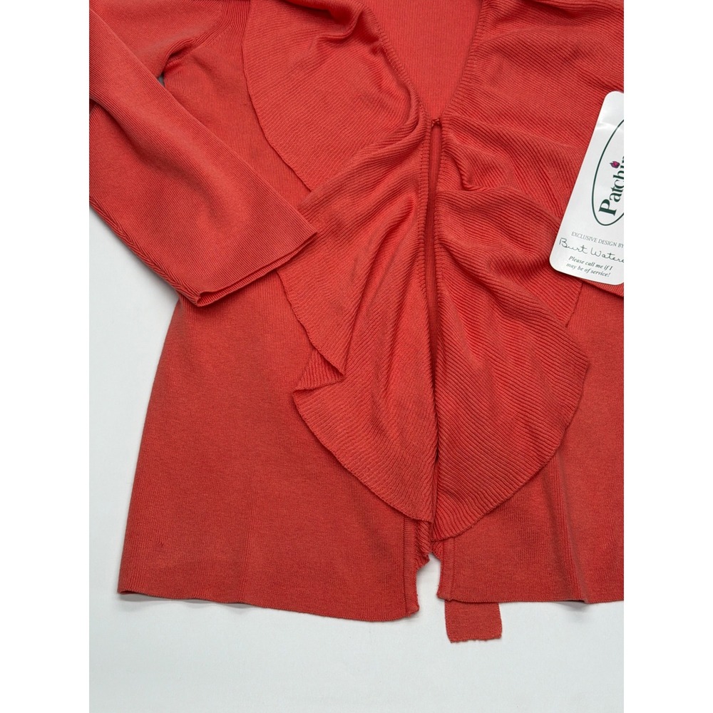 Sharon Young Womens Coral Silk Ruffle Front Ribbed 3/4 Sleeve Cardigan Small NWT - Picture 4 of 11